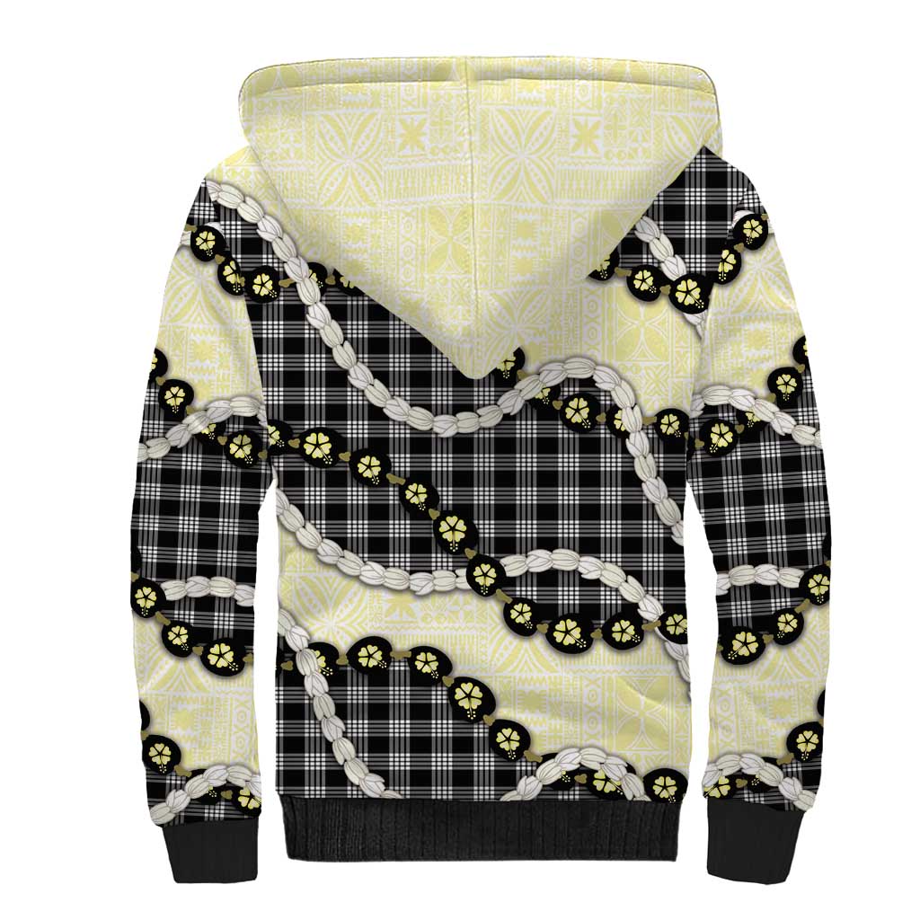 Black Palaka Hawaii Sherpa Hoodie Kukui Nut Pikake Lei Hawaiian Tapa Pattern - Polynesian Pride