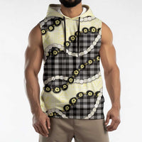 Black Palaka Hawaii Sleeveless Hoodie Kukui Nut Pikake Lei Hawaiian Tapa Pattern - Polynesian Pride