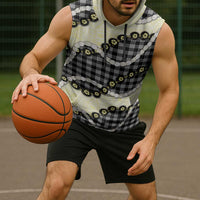 Black Palaka Hawaii Sleeveless Hoodie Kukui Nut Pikake Lei Hawaiian Tapa Pattern - Polynesian Pride