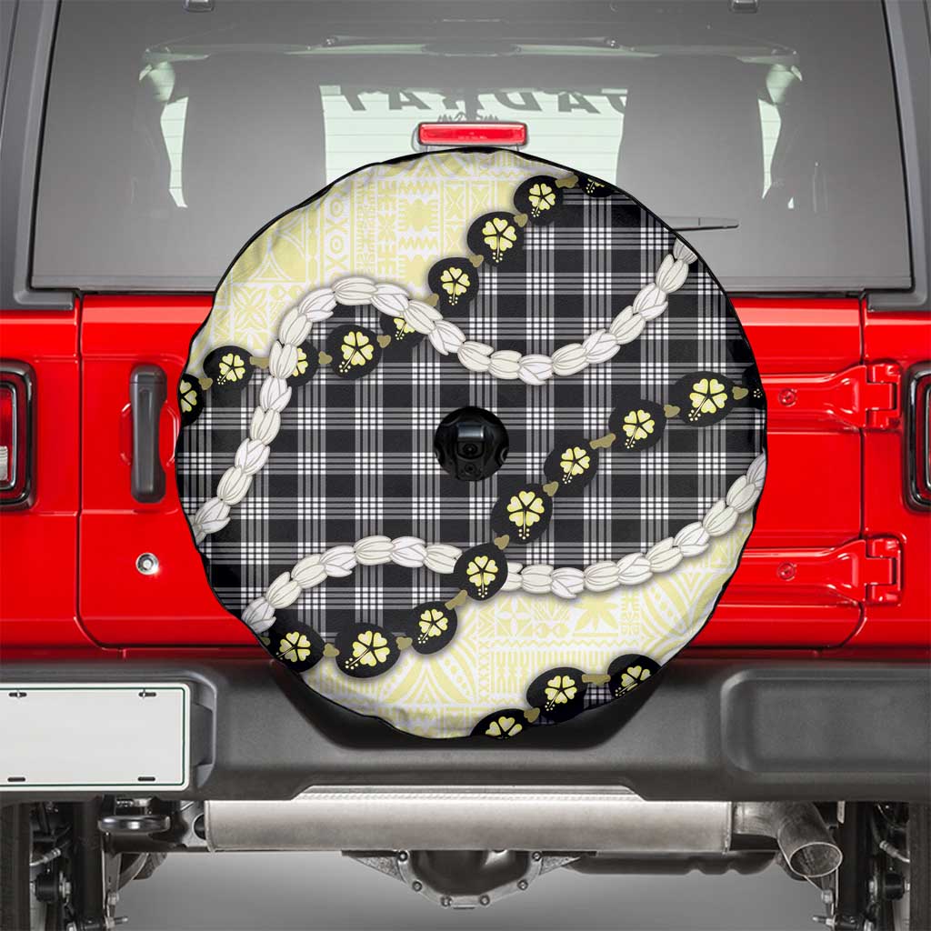 Black Palaka Hawaii Spare Tire Cover Kukui Nut Pikake Lei Hawaiian Tapa Pattern - Polynesian Pride