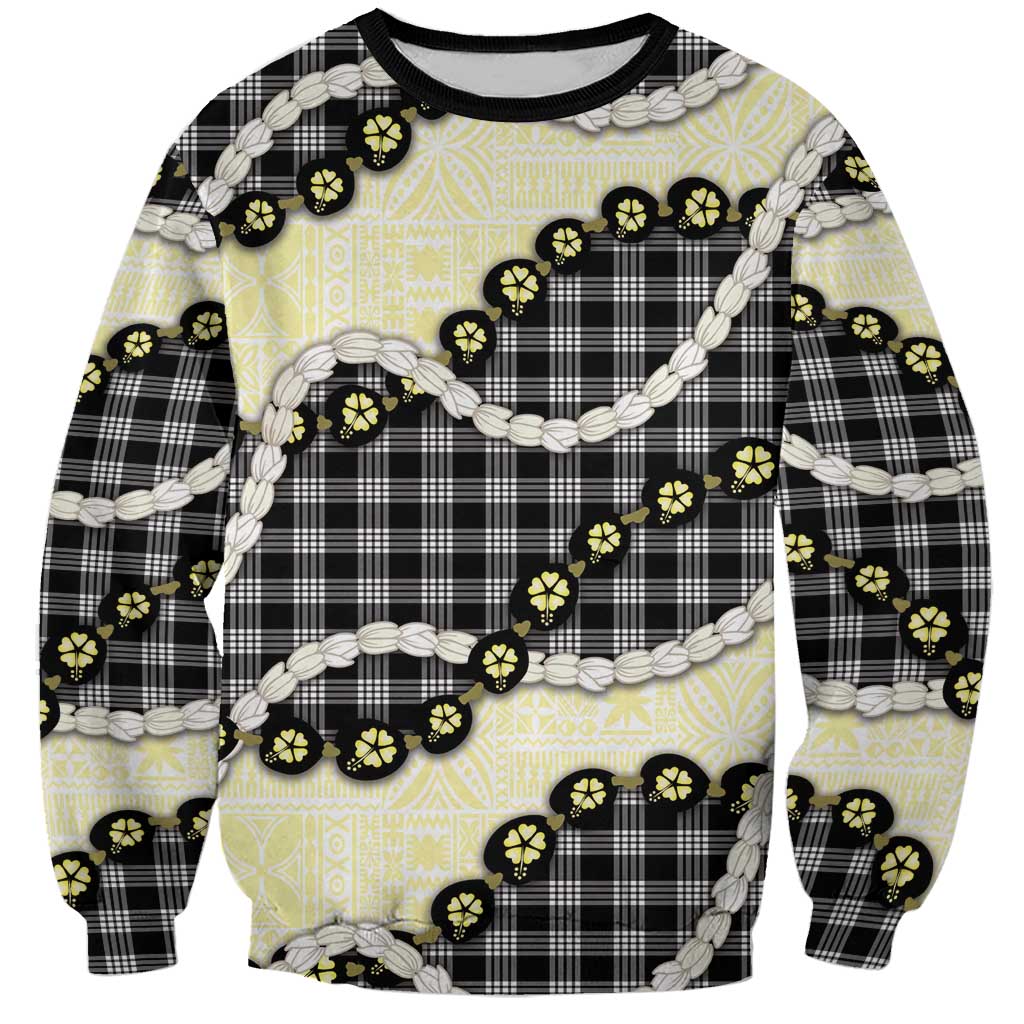 Black Palaka Hawaii Sweatshirt Kukui Nut Pikake Lei Hawaiian Tapa Pattern - Polynesian Pride