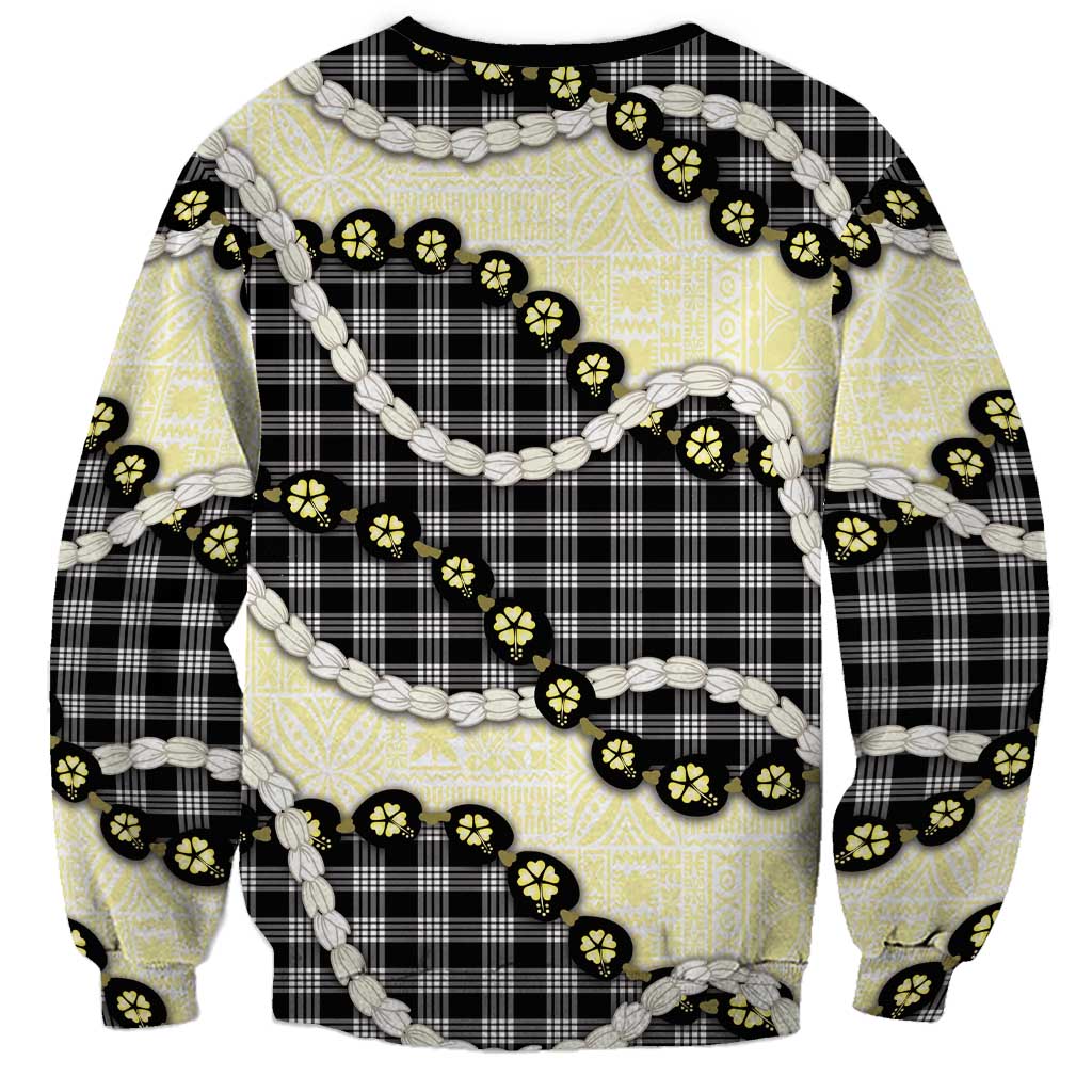 Black Palaka Hawaii Sweatshirt Kukui Nut Pikake Lei Hawaiian Tapa Pattern - Polynesian Pride