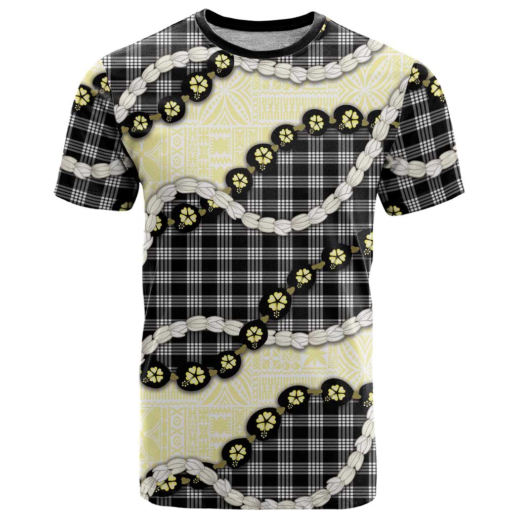 Black Palaka Hawaii T Shirt Kukui Nut Pikake Lei Hawaiian Tapa Pattern - Polynesian Pride