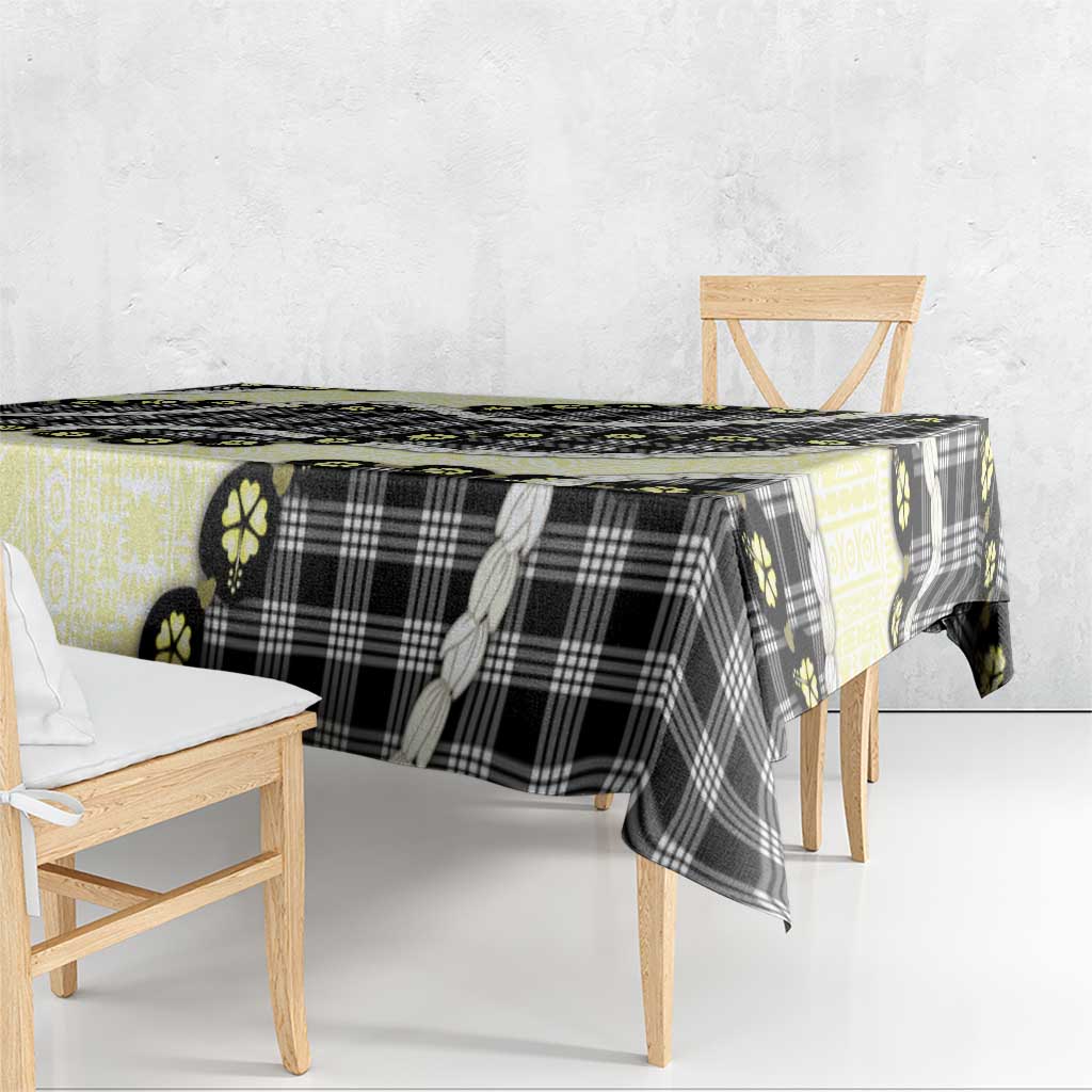 Black Palaka Hawaii Tablecloth Kukui Nut Pikake Lei Hawaiian Tapa Pattern - Polynesian Pride