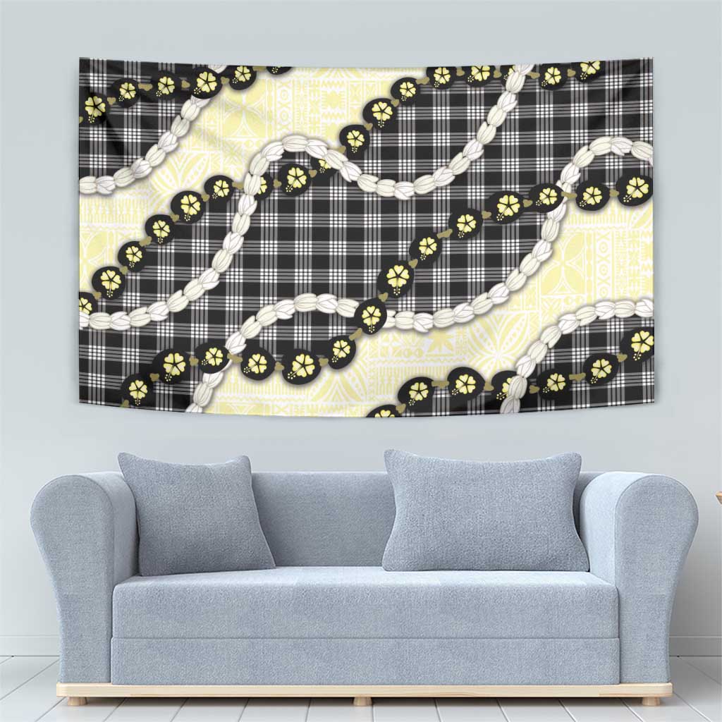 Black Palaka Hawaii Tapestry Kukui Nut Pikake Lei Hawaiian Tapa Pattern - Polynesian Pride