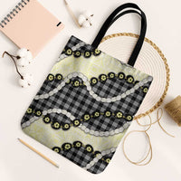 Black Palaka Hawaii Tote Bag Kukui Nut Pikake Lei Hawaiian Tapa Pattern - Polynesian Pride