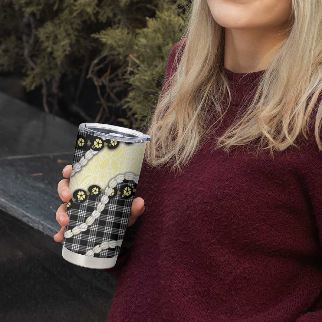 Black Palaka Hawaii Tumbler Cup Kukui Nut Pikake Lei Hawaiian Tapa Pattern - Polynesian Pride