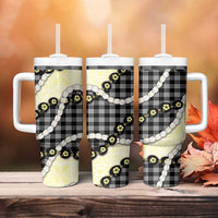 Black Palaka Hawaii Tumbler With Handle Kukui Nut Pikake Lei Hawaiian Tapa Pattern - Polynesian Pride