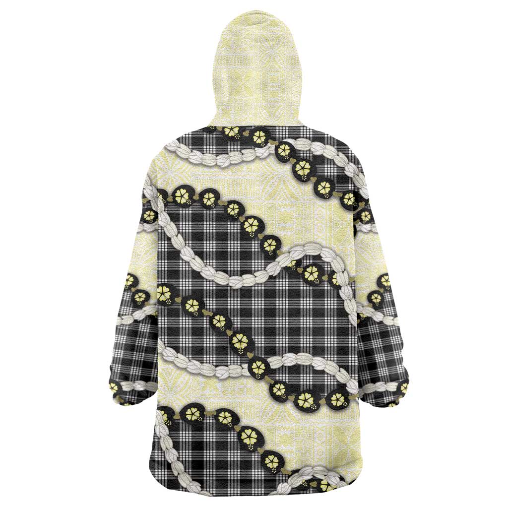 Black Palaka Hawaii Wearable Blanket Hoodie Kukui Nut Pikake Lei Hawaiian Tapa Pattern - Polynesian Pride