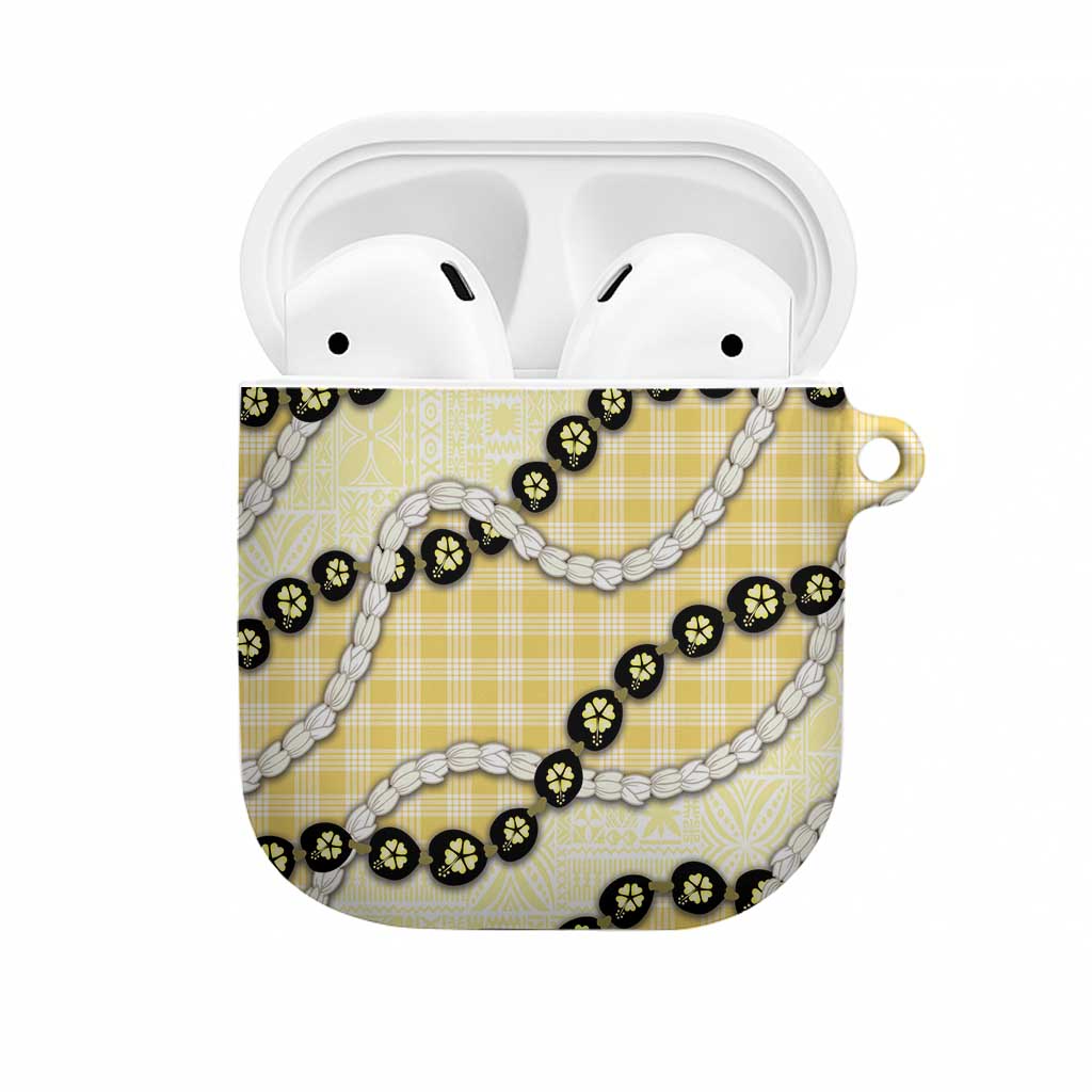 Yellow Palaka Hawaii AirPods Case Kukui Nut Pikake Lei Hawaiian Tapa Pattern - Polynesian Pride