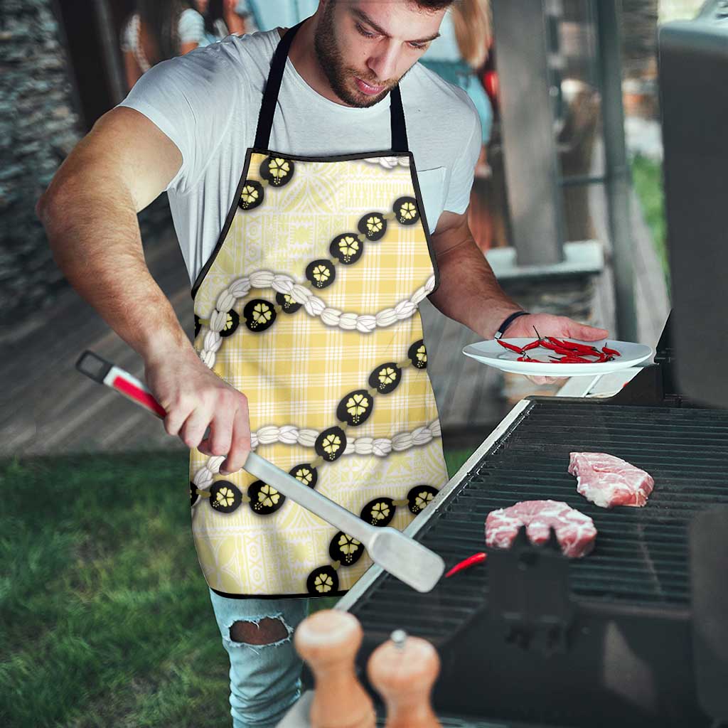 Yellow Palaka Hawaii Apron Kukui Nut Pikake Lei Hawaiian Tapa Pattern - Polynesian Pride