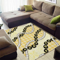 Yellow Palaka Hawaii Area Rug Kukui Nut Pikake Lei Hawaiian Tapa Pattern - Polynesian Pride