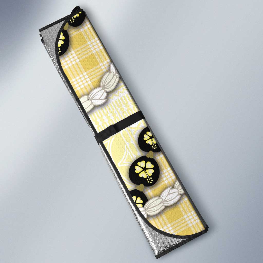Yellow Palaka Hawaii Auto Sun Shade Kukui Nut Pikake Lei Hawaiian Tapa Pattern - Polynesian Pride