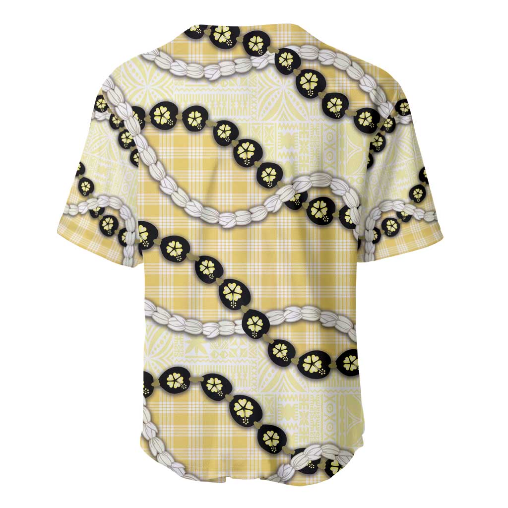 Yellow Palaka Hawaii Baseball Jersey Kukui Nut Pikake Lei Hawaiian Tapa Pattern - Polynesian Pride