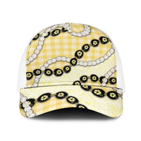 Yellow Palaka Hawaii Baseball Net Cap Kukui Nut Pikake Lei Hawaiian Tapa Pattern - Polynesian Pride