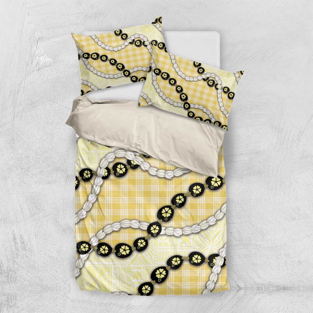 Yellow Palaka Hawaii Bedding Set Kukui Nut Pikake Lei Hawaiian Tapa Pattern - Polynesian Pride