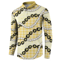 Yellow Palaka Hawaii Button Sweatshirt Kukui Nut Pikake Lei Hawaiian Tapa Pattern - Polynesian Pride