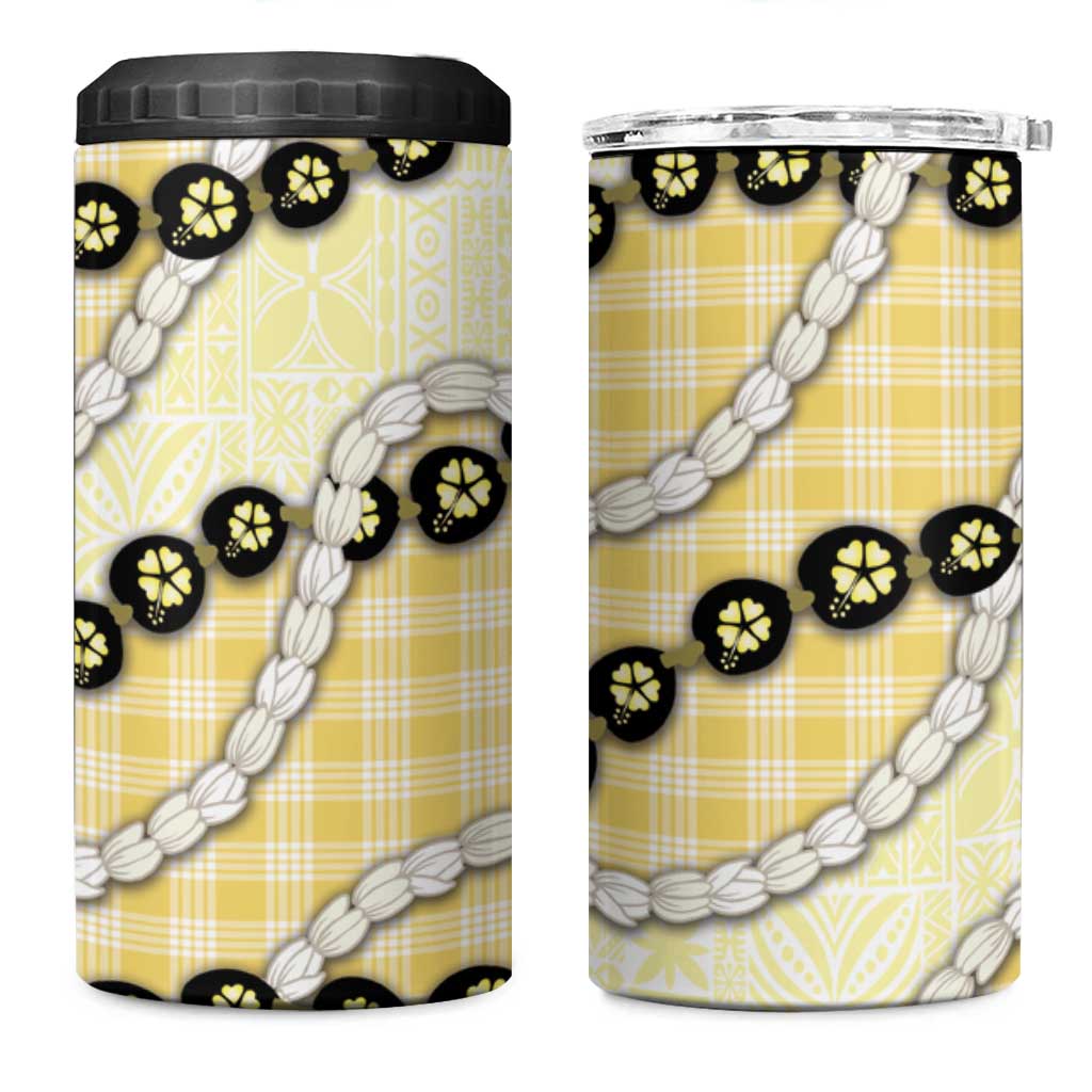 Yellow Palaka Hawaii 4 in 1 Can Cooler Tumbler Kukui Nut Pikake Lei Hawaiian Tapa Pattern - Polynesian Pride
