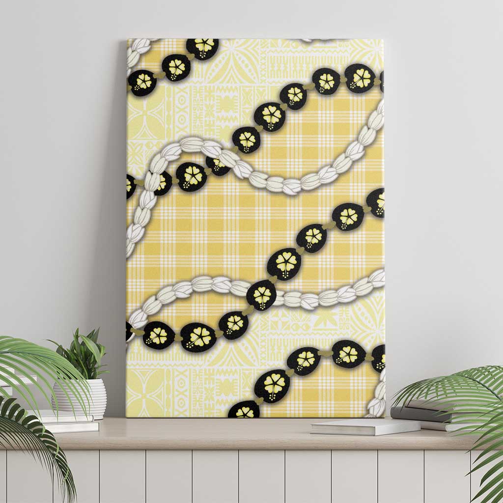 Yellow Palaka Hawaii Canvas Wall Art Kukui Nut Pikake Lei Hawaiian Tapa Pattern - Polynesian Pride