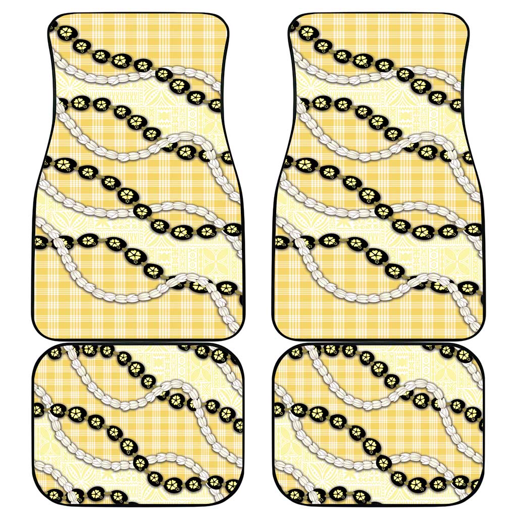 Yellow Palaka Hawaii Car Mats Kukui Nut Pikake Lei Hawaiian Tapa Pattern - Polynesian Pride