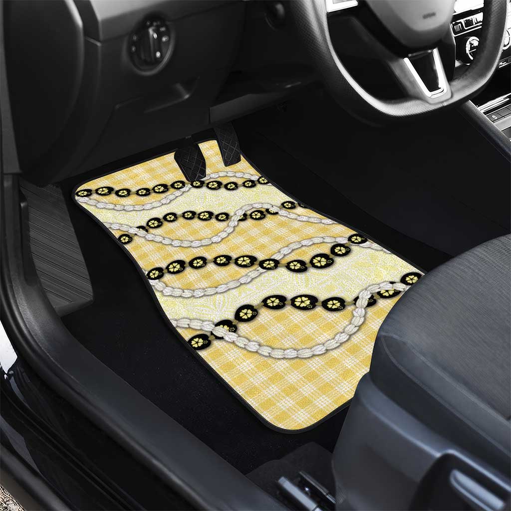 Yellow Palaka Hawaii Car Mats Kukui Nut Pikake Lei Hawaiian Tapa Pattern - Polynesian Pride