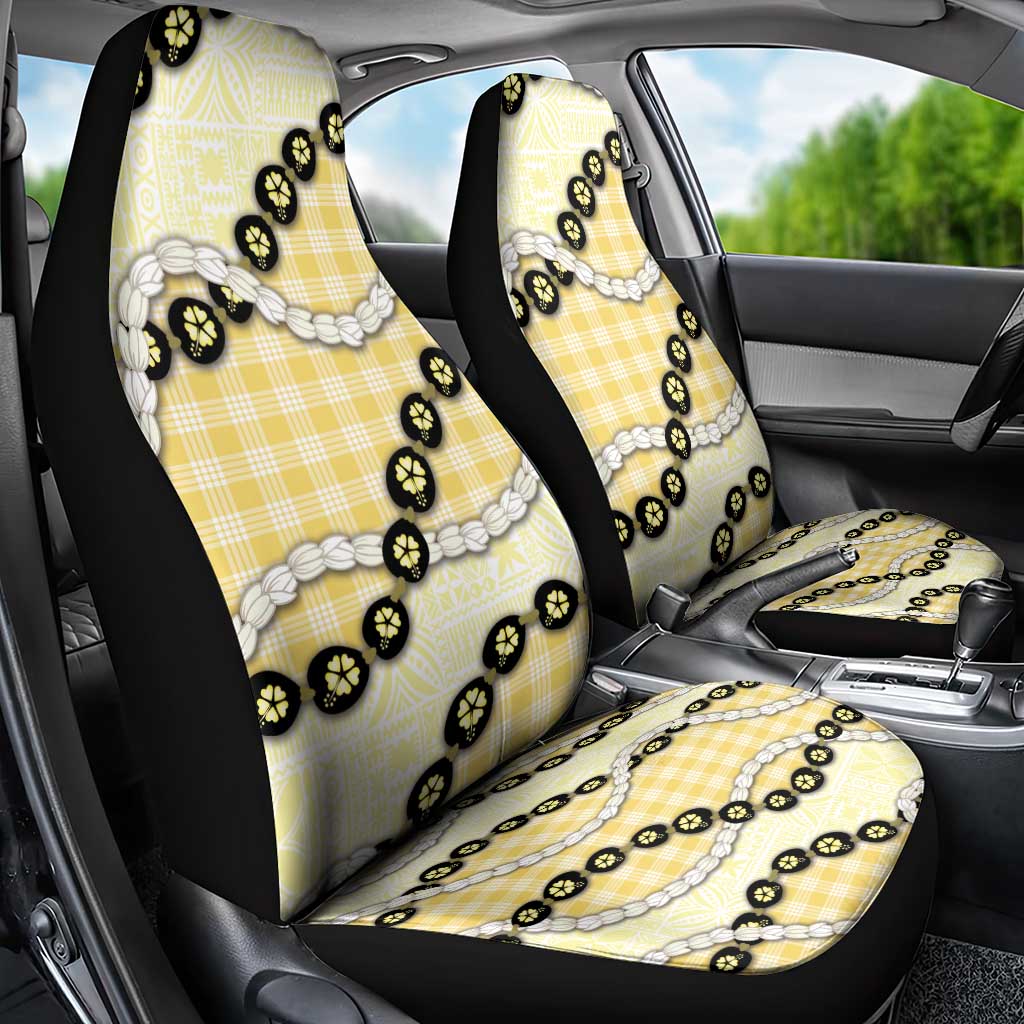Yellow Palaka Hawaii Car Seat Cover Kukui Nut Pikake Lei Hawaiian Tapa Pattern - Polynesian Pride