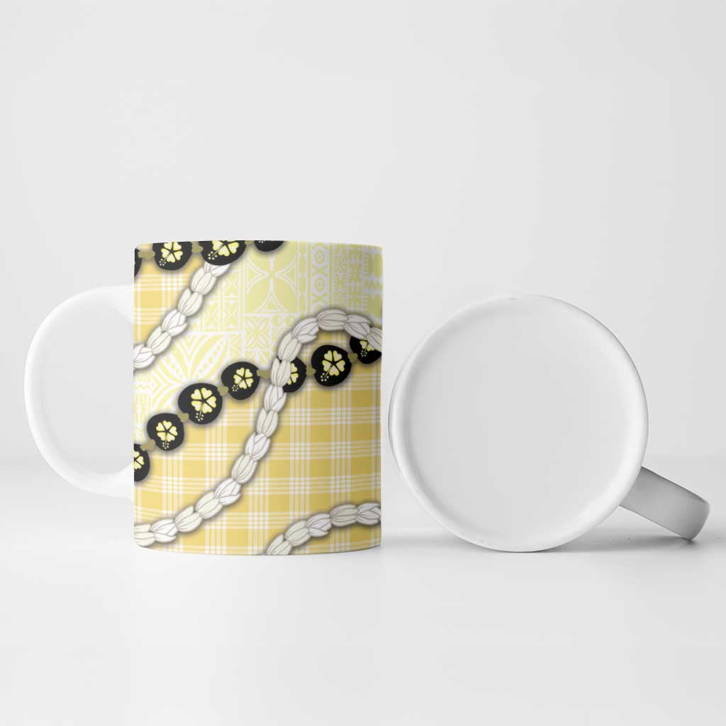 Yellow Palaka Hawaii Ceramic Mug Kukui Nut Pikake Lei Hawaiian Tapa Pattern - Polynesian Pride