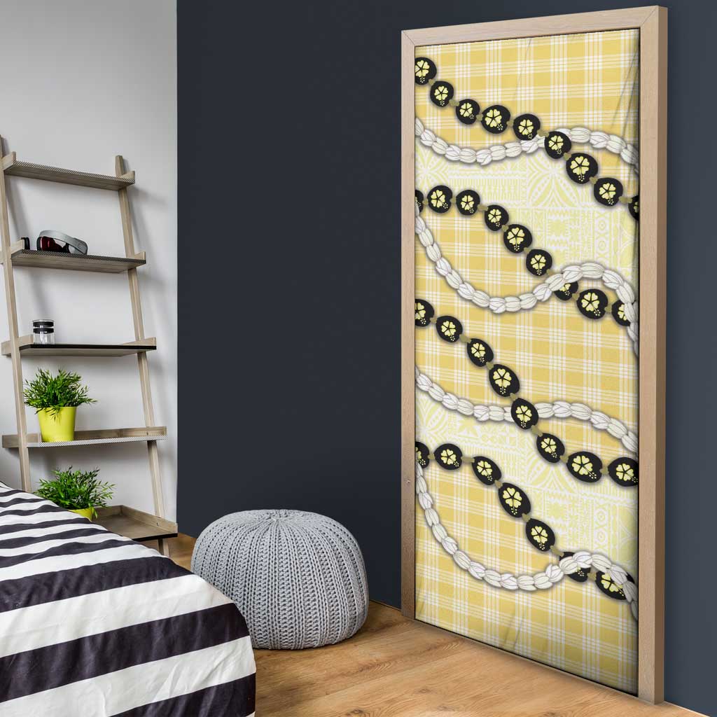 Yellow Palaka Hawaii Door Cover Kukui Nut Pikake Lei Hawaiian Tapa Pattern - Polynesian Pride