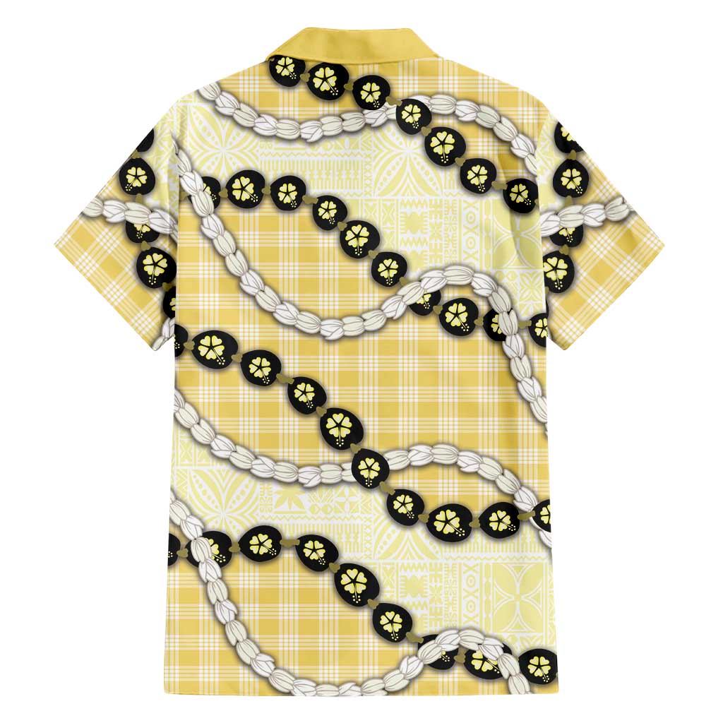 Yellow Palaka Hawaii Family Matching Puletasi and Hawaiian Shirt Kukui Nut Pikake Lei Hawaiian Tapa Pattern LT14 - Polynesian Pride