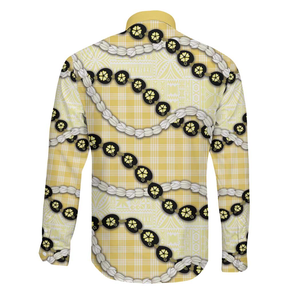 Yellow Palaka Hawaii Family Matching Puletasi and Hawaiian Shirt Kukui Nut Pikake Lei Hawaiian Tapa Pattern LT14 - Polynesian Pride