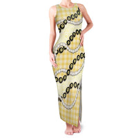 Yellow Palaka Hawaii Family Matching Tank Maxi Dress and Hawaiian Shirt Kukui Nut Pikake Lei Hawaiian Tapa Pattern - Polynesian Pride