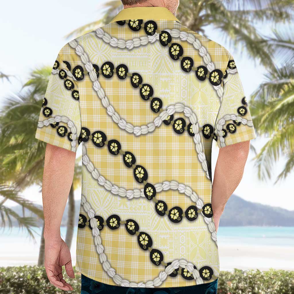Yellow Palaka Hawaii Hawaiian Shirt Kukui Nut Pikake Lei Hawaiian Tapa Pattern - Polynesian Pride