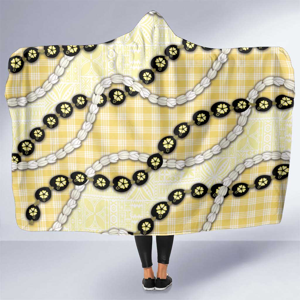Yellow Palaka Hawaii Hooded Blanket Kukui Nut Pikake Lei Hawaiian Tapa Pattern - Polynesian Pride