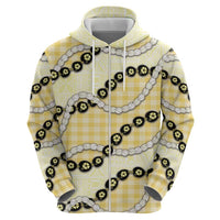 Yellow Palaka Hawaii Hoodie Kukui Nut Pikake Lei Hawaiian Tapa Pattern - Polynesian Pride