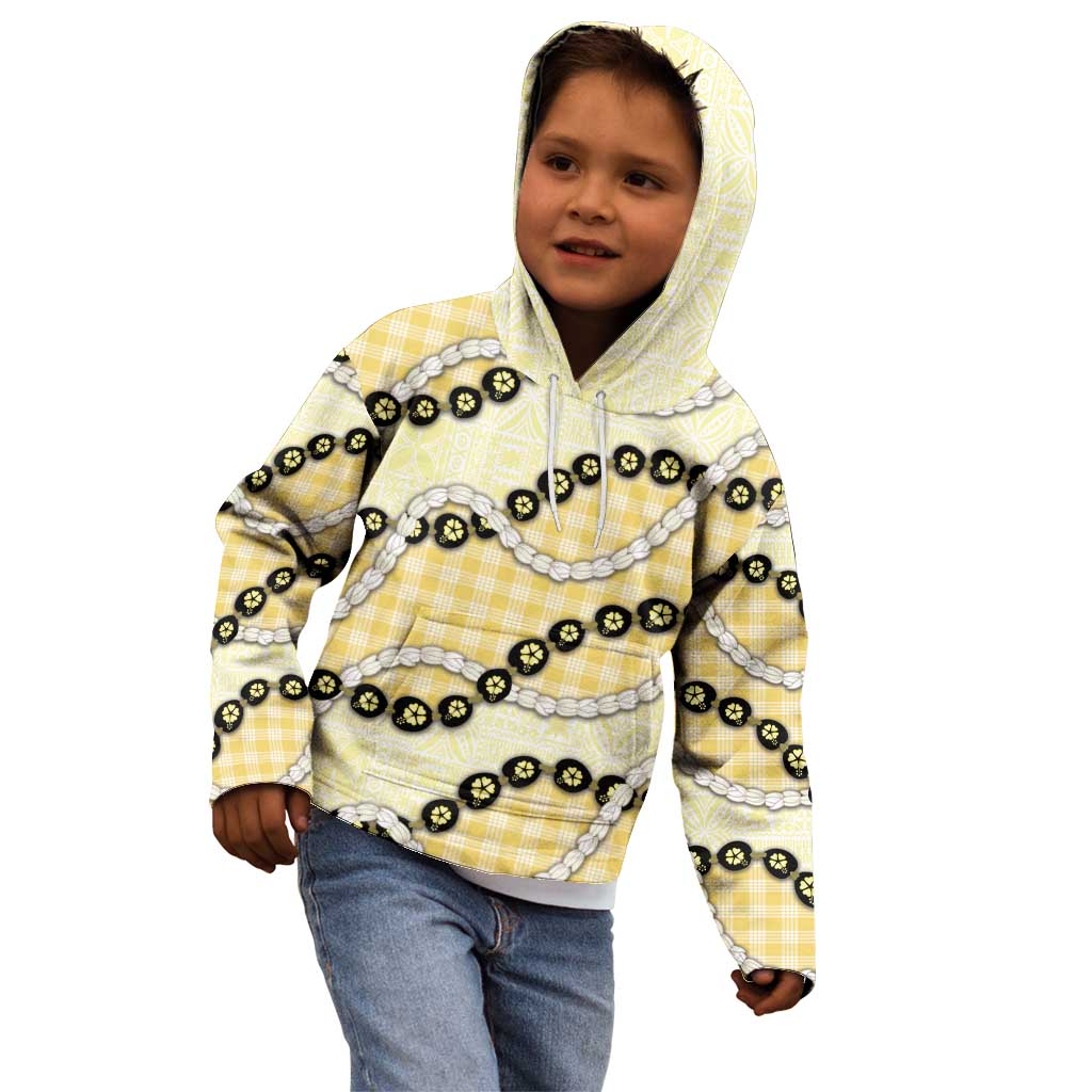 Yellow Palaka Hawaii Kid Hoodie Kukui Nut Pikake Lei Hawaiian Tapa Pattern - Polynesian Pride