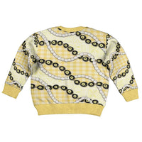 Yellow Palaka Hawaii Kid Ugly Christmas Sweater Kukui Nut Pikake Lei Hawaiian Tapa Pattern - Polynesian Pride