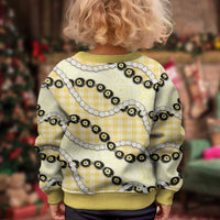 Yellow Palaka Hawaii Kid Ugly Christmas Sweater Kukui Nut Pikake Lei Hawaiian Tapa Pattern - Polynesian Pride