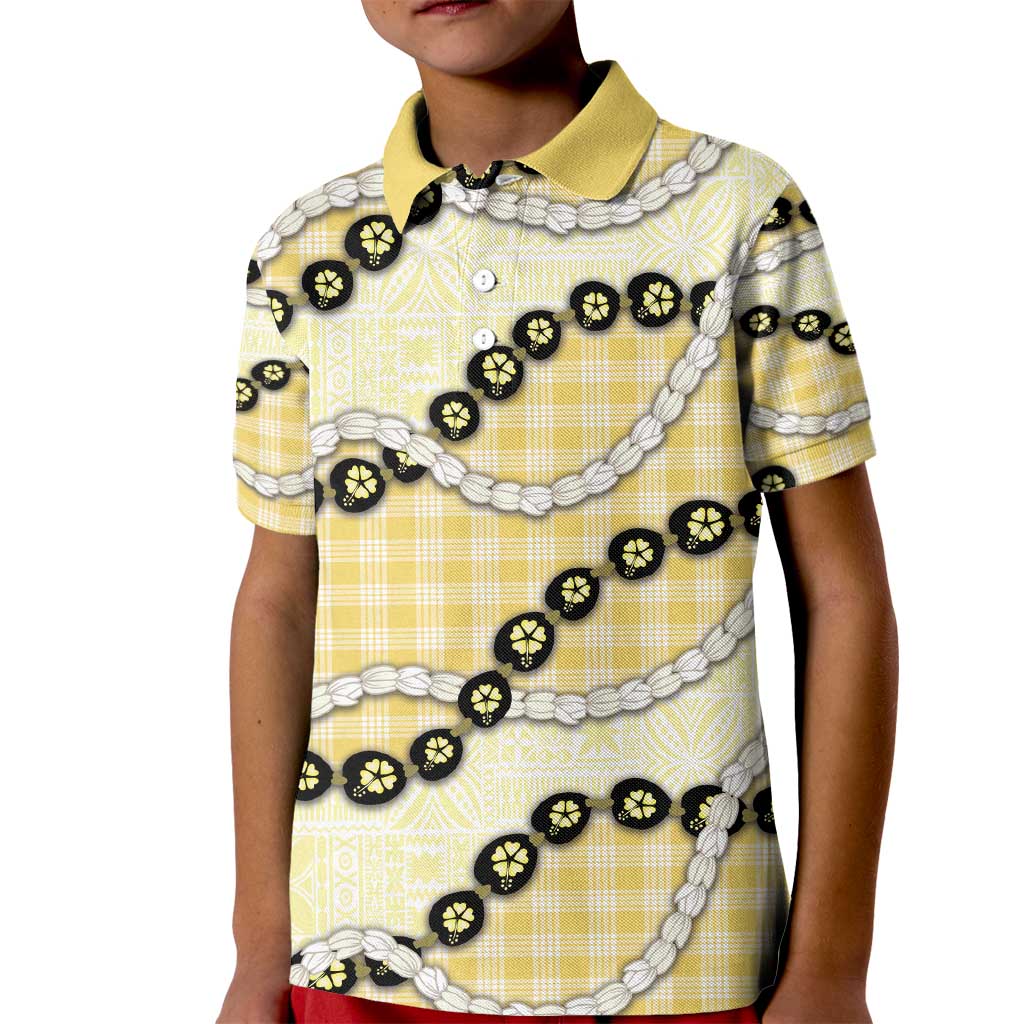 Yellow Palaka Hawaii Kid Polo Shirt Kukui Nut Pikake Lei Hawaiian Tapa Pattern - Polynesian Pride