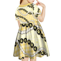 Yellow Palaka Hawaii Kid Short Sleeve Dress Kukui Nut Pikake Lei Hawaiian Tapa Pattern - Polynesian Pride
