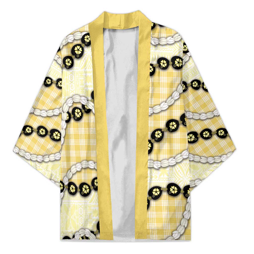 Yellow Palaka Hawaii Kimono Kukui Nut Pikake Lei Hawaiian Tapa Pattern - Polynesian Pride