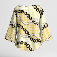 Yellow Palaka Hawaii Kimono Sleeve Blouse Kukui Nut Pikake Lei Hawaiian Tapa Pattern - Polynesian Pride