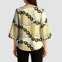 Yellow Palaka Hawaii Kimono Sleeve Blouse Kukui Nut Pikake Lei Hawaiian Tapa Pattern - Polynesian Pride