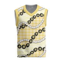 Yellow Palaka Hawaii Christmas Knitted V-Neck Vest Kukui Nut Pikake Lei Hawaiian Tapa Pattern - Polynesian Pride