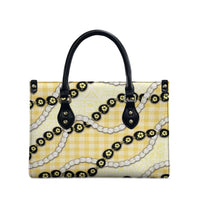 Yellow Palaka Hawaii Leather Bag Kukui Nut Pikake Lei Hawaiian Tapa Pattern - Polynesian Pride