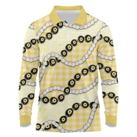 Yellow Palaka Hawaii Long Sleeve Polo Shirt Kukui Nut Pikake Lei Hawaiian Tapa Pattern - Polynesian Pride
