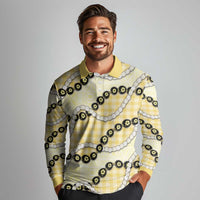 Yellow Palaka Hawaii Long Sleeve Polo Shirt Kukui Nut Pikake Lei Hawaiian Tapa Pattern - Polynesian Pride