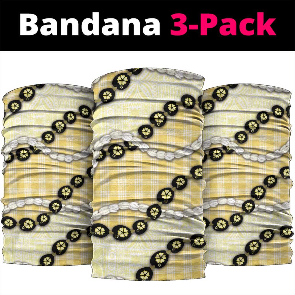 Yellow Palaka Hawaii Neck Gaiter Kukui Nut Pikake Lei Hawaiian Tapa Pattern - Polynesian Pride