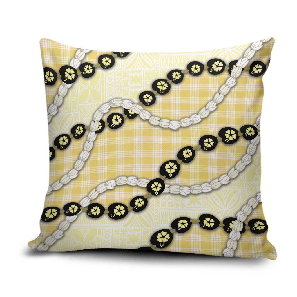 Yellow Palaka Hawaii Pillow Cover Kukui Nut Pikake Lei Hawaiian Tapa Pattern - Polynesian Pride