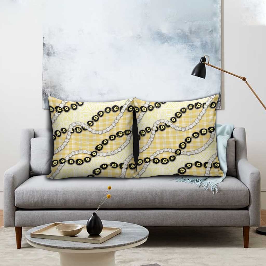 Yellow Palaka Hawaii Pillow Cover Kukui Nut Pikake Lei Hawaiian Tapa Pattern - Polynesian Pride