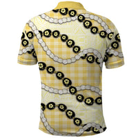 Yellow Palaka Hawaii Polo Shirt Kukui Nut Pikake Lei Hawaiian Tapa Pattern - Polynesian Pride